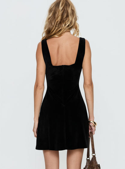 Bombshell Velvet Mini Dress Black