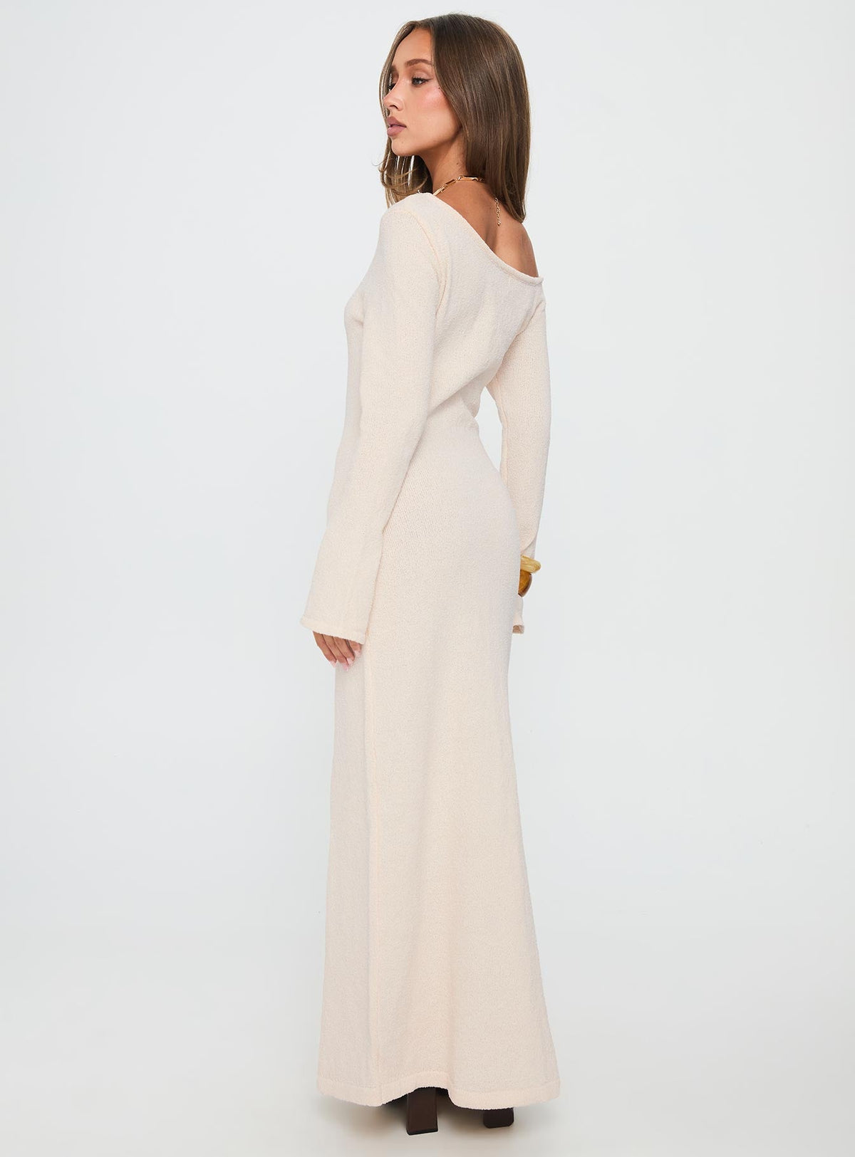 Kloey Long Sleeve Knit Maxi Dress Cream