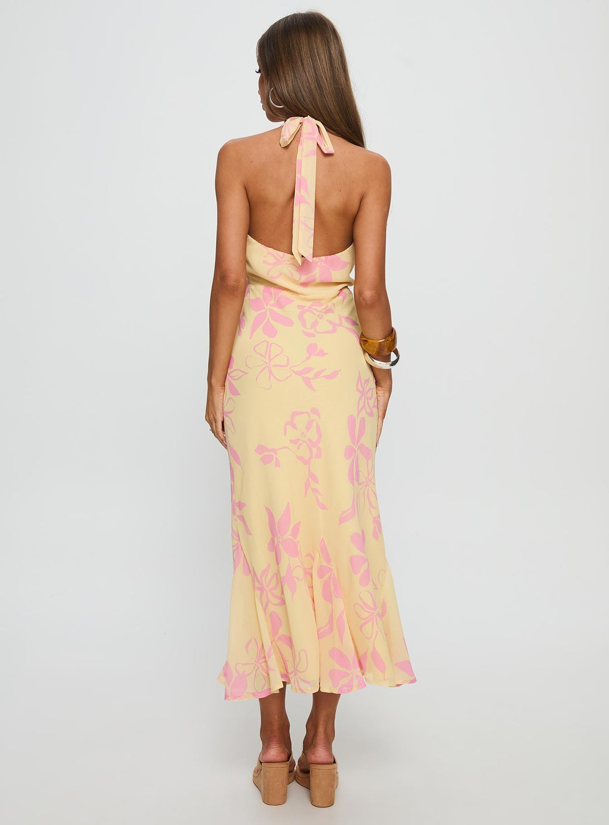 Alayla Halter Midi Dress Yellow Floral
