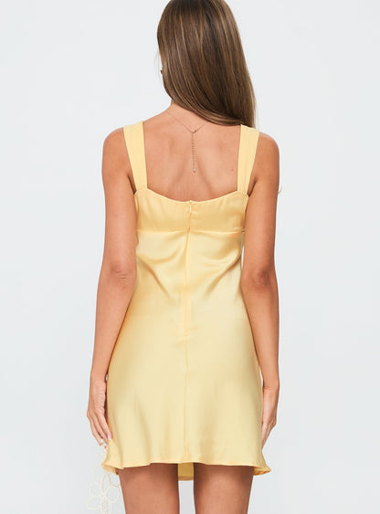 Star Gazer Ruched Mini Dress Yellow