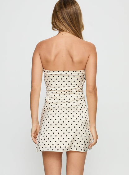 Irena Strapless Mini Dress Cream / Polka Dot