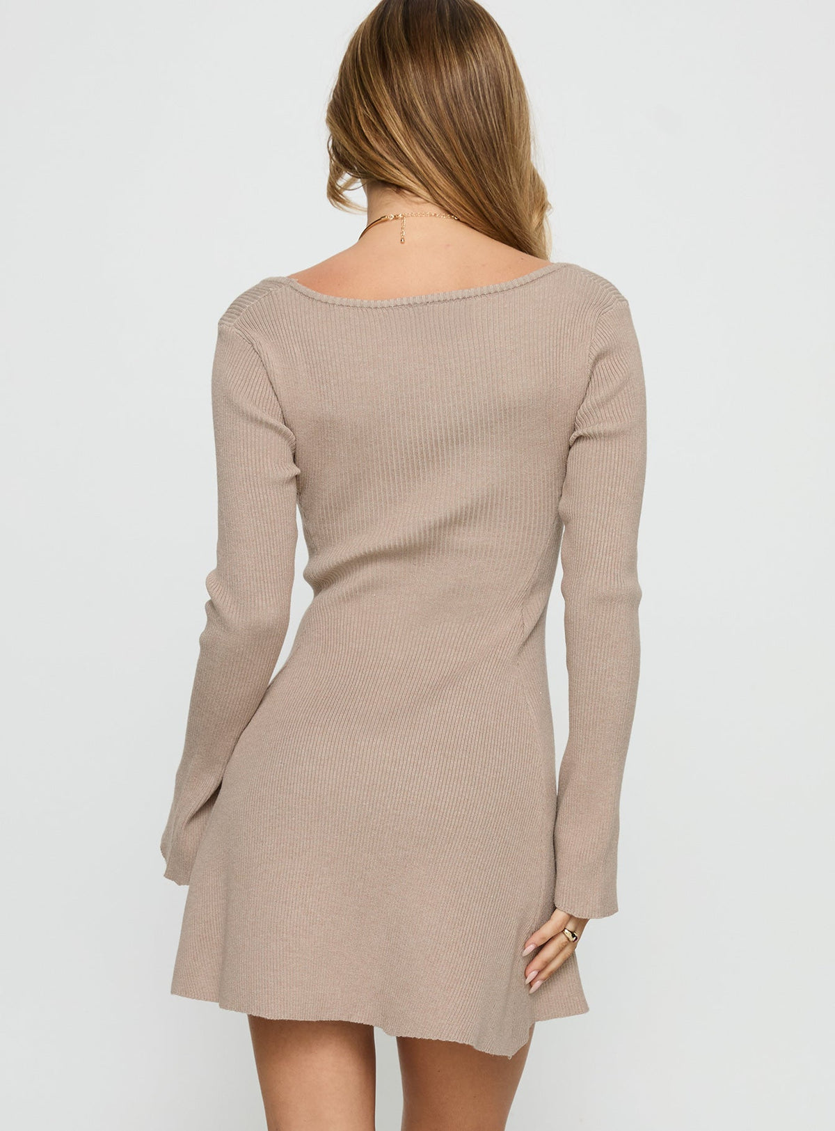 Mariel Long Sleeve Knit Mini Dress Beige