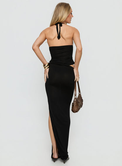 Imeraldia Hardware Halter Maxi Dress Black