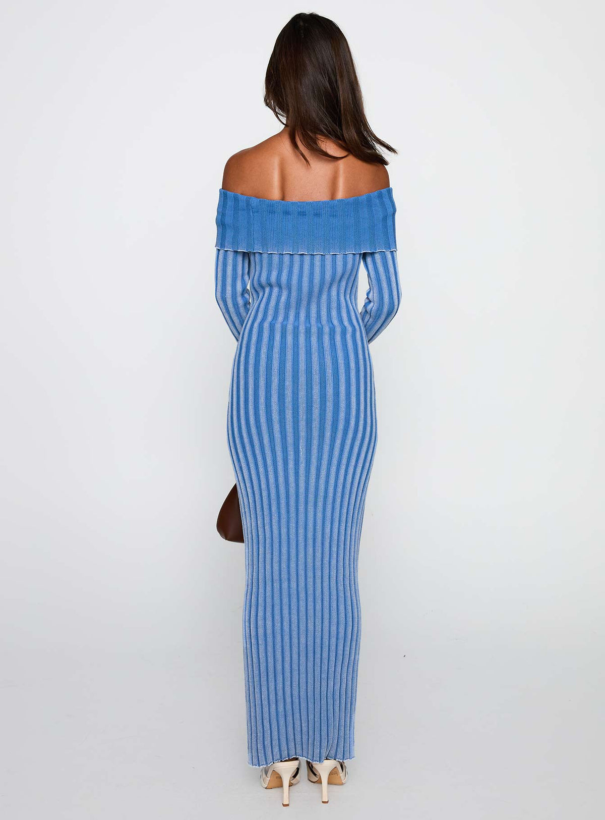 Mariska Long Sleeve Rib Maxi Dress Blue