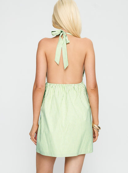 Estefani Halter Mini Dress Green Stripe