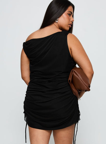 Bella Luna Ruched Mini Dress Black Curve