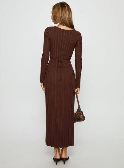 Gratuita Long Sleeve Rib Maxi Dress Chocolate