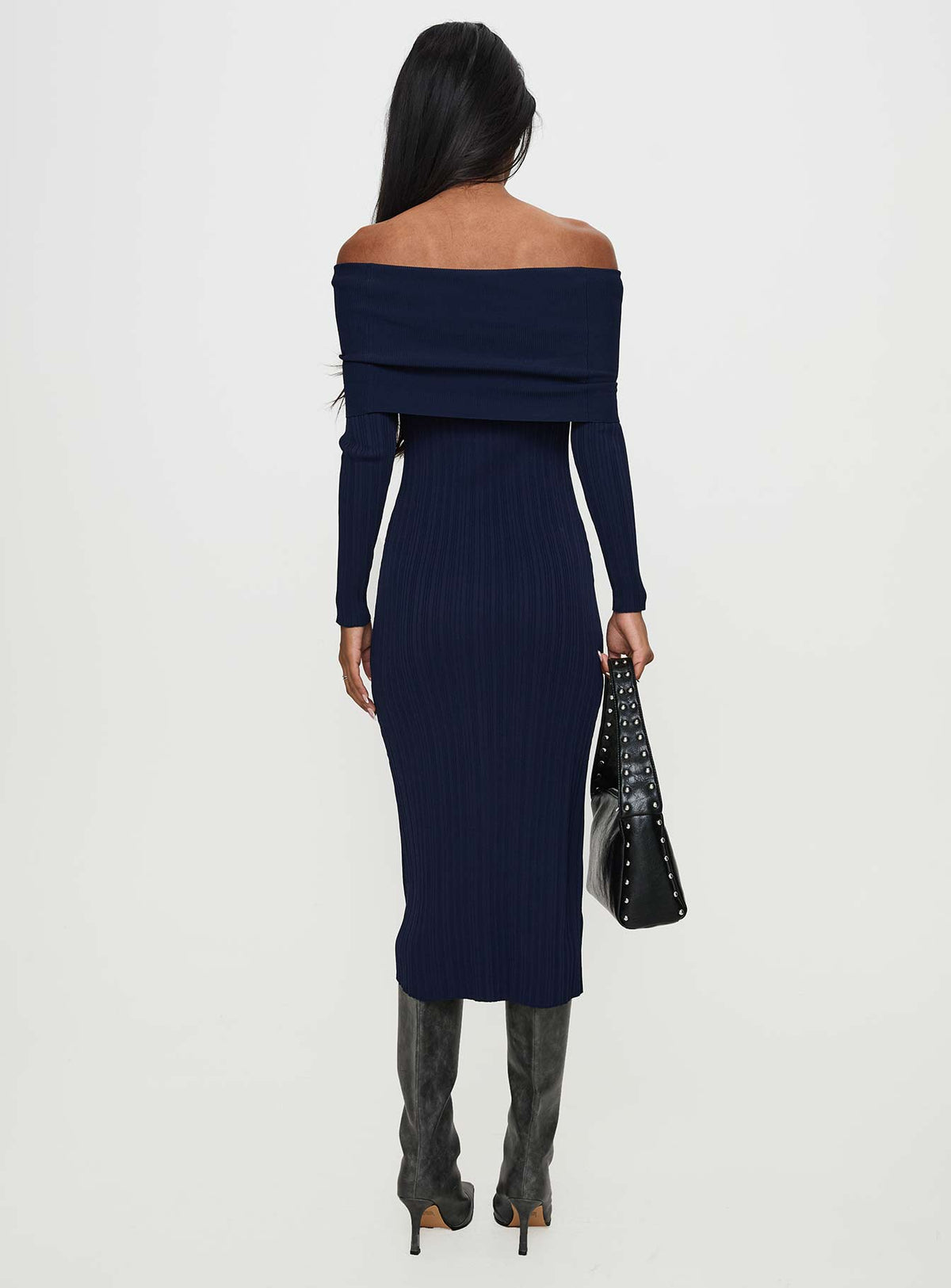 Flisse Long Sleeve Rib Maxi Dress Navy