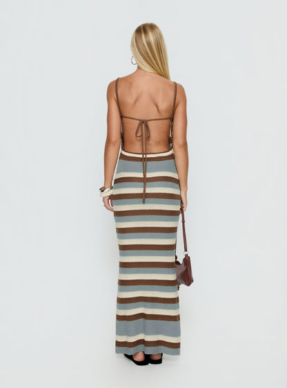 Leylana Scoop Knitted Maxi Dress Blue / Brown Stripe