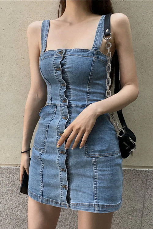 Sexy Slash Neck Denim Mini Dress