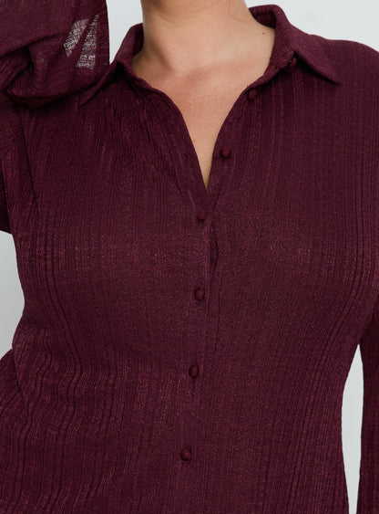 When You Sleep Long Sleeve Mini Dress Wine Curve
