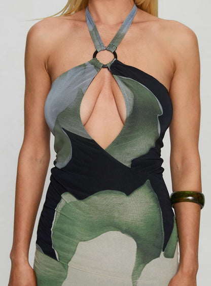 Zelle Halter Cut Out Maxi Dress Blue Multi