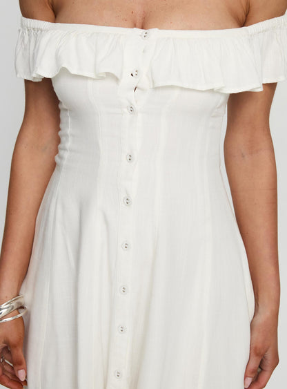 Corail Off Shoulder Frill Mini Dress White