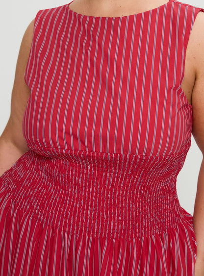 Lilienne Cotton Poplin Maxi Dress Red Stripe Curve
