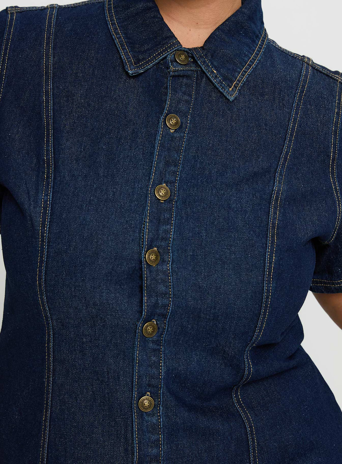 Perception Denim Mini Dress Mid Wash Curve
