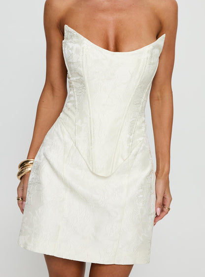 Pearla Strapless Scarf Mini Dress Ivory