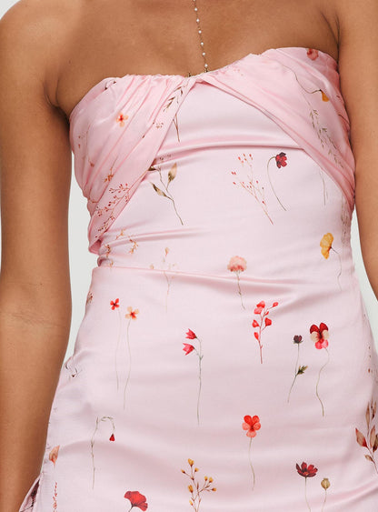 Irena Strapless Mini Dress Pink Floral
