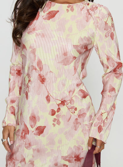 Odelie Long Sleeve Plisse Mini Dress Multi Floral