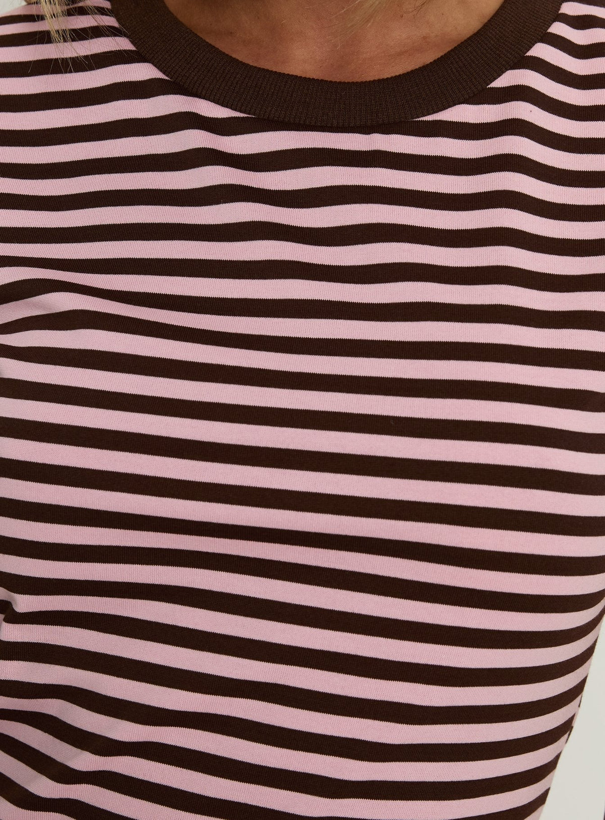 Settle Down Short Sleeve Mini Dress Pink / Brown Stripe