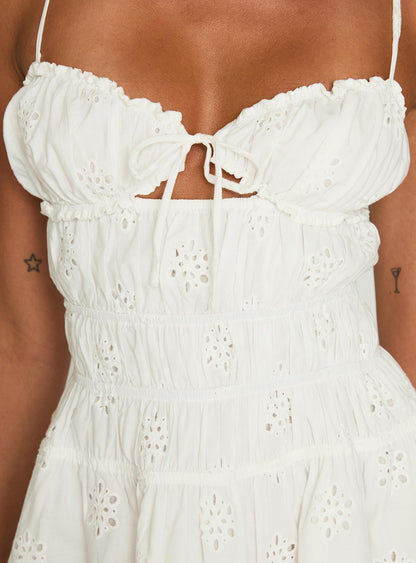 Wish Me Luck Shirred Mini Dress White