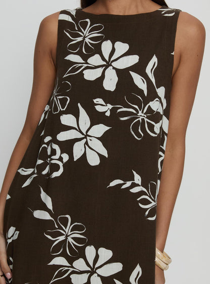 We Could Go Mini Dress Brown Floral