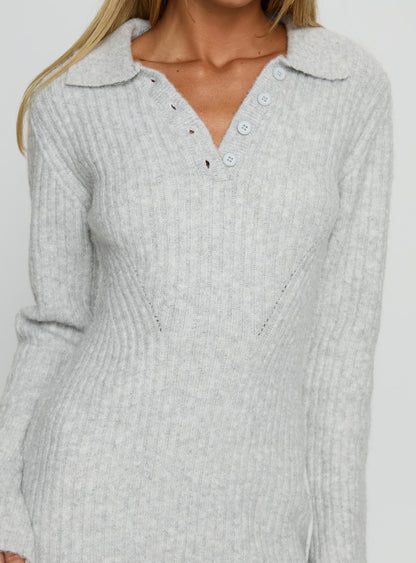 Naloma Knit Long Sleeve Mini Dress Grey Marle