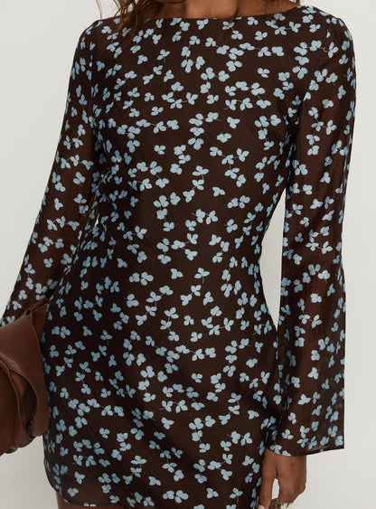Jadee Long Sleeve Mini Dress Blue Floral