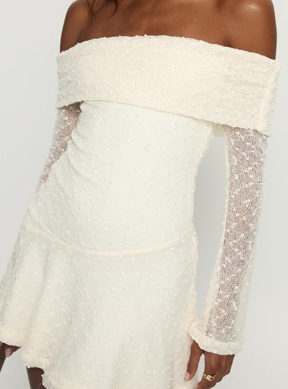 Ivee Off Shoulder Long Sleeve Mini Dress Cream