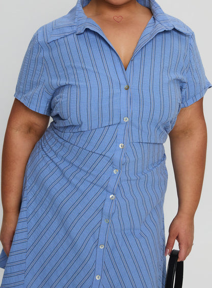 Saydie Button Down Mini Dress Blue Stripe Curve