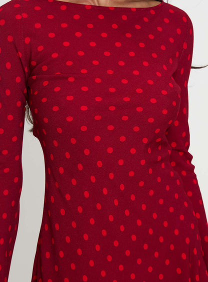 Good Graces Long Sleeve Mini Dress Red Dot