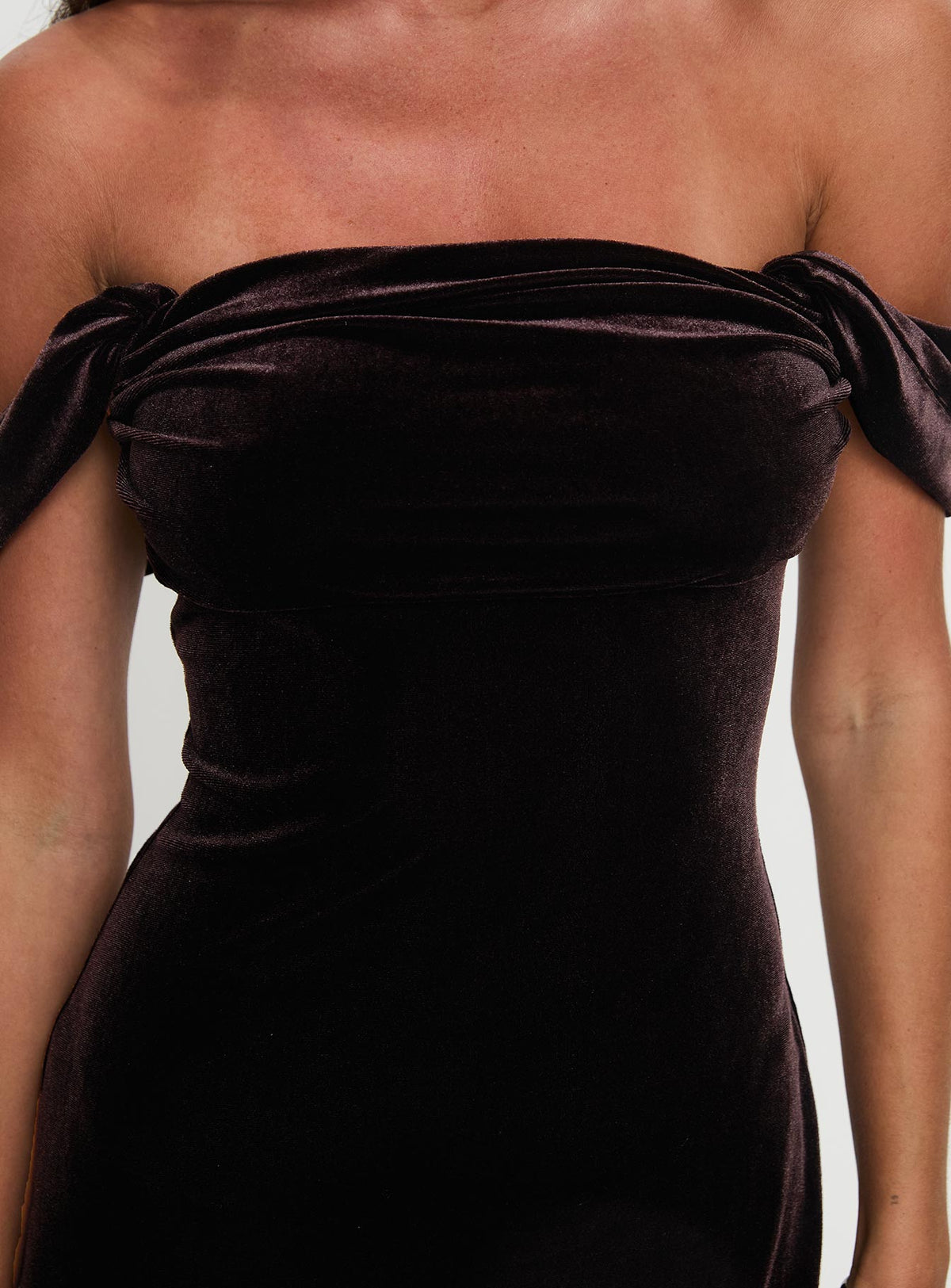 Zabbarra Off The Shoulder Mini Dress Chocolate Velvet