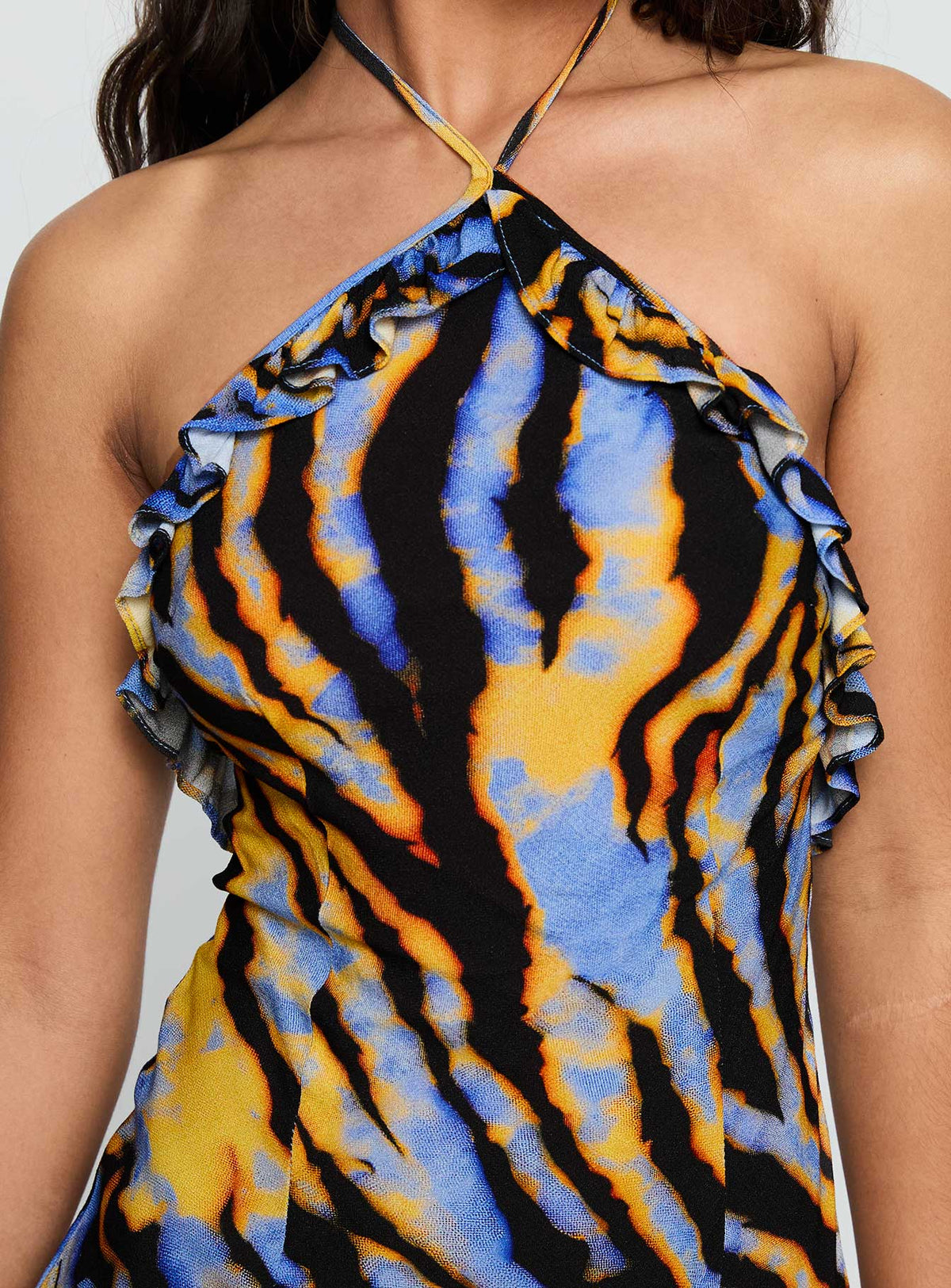 Virginia Beach Backless Maxi Dress Blue Zebra