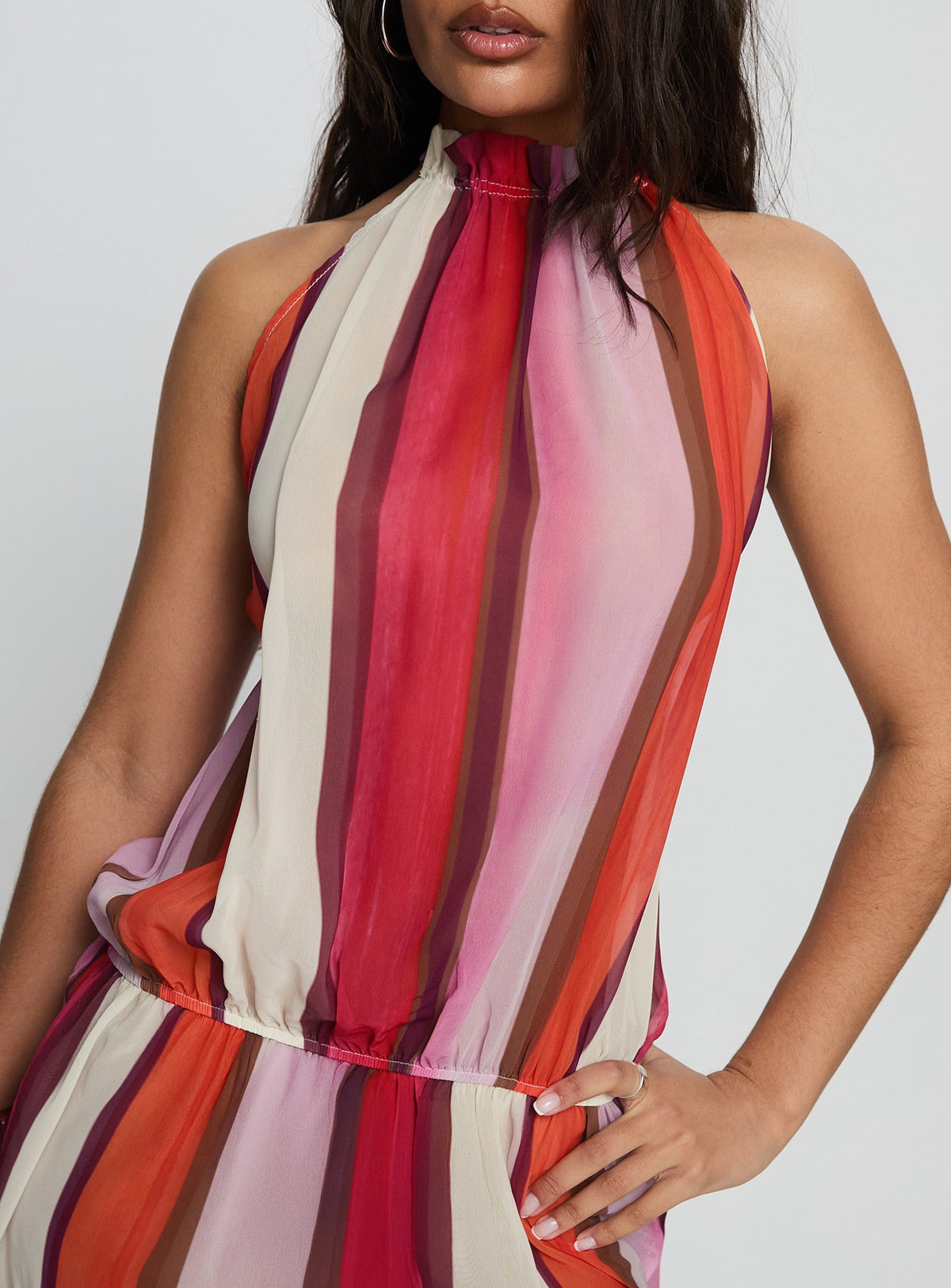 Veloria Halter Mini Dress Pink Stripe