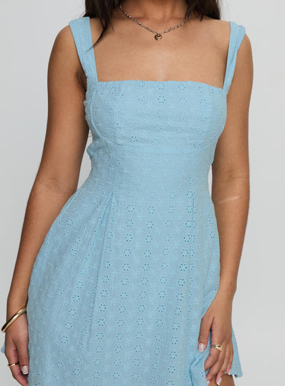 Xanthus Embroidered Mini Dress Blue