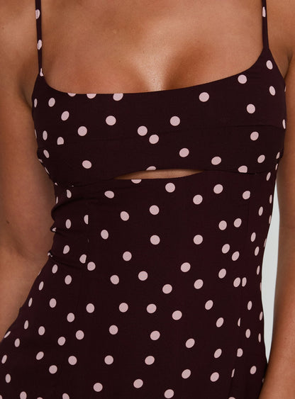 Powell Mini Dress Burgundy / Pink Polka Dot