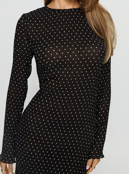 Haven Long Sleeve Maxi Dress Noir Polka