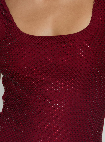 Epiphanies Net Mini Dress Burgundy