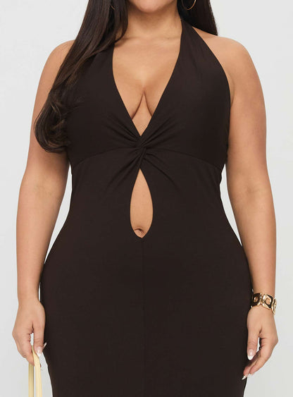 No Hard Feelings Twist Maxi Dress Brown Curve