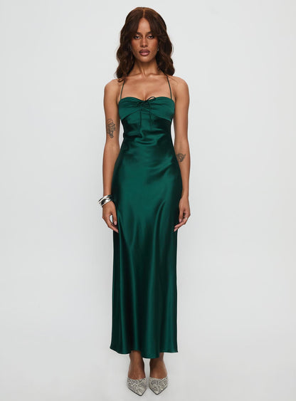 Fireproof Halter Maxi Dress Forest Green