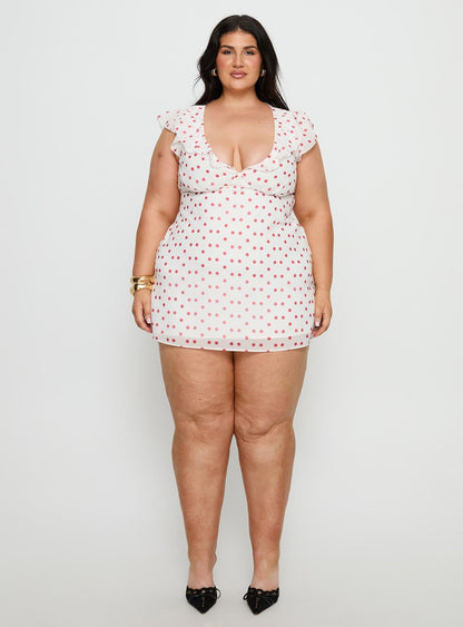 I Guess So Mini Dress White / Burgundy Curve