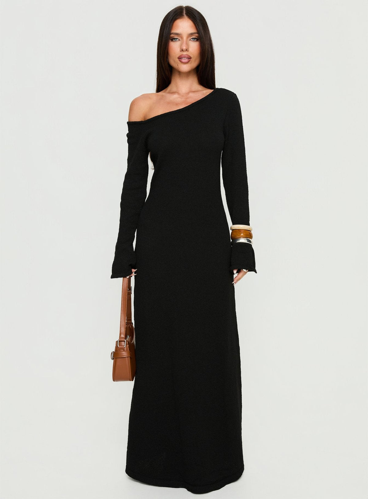 Kloey Long Sleeve Knit Maxi Dress Black