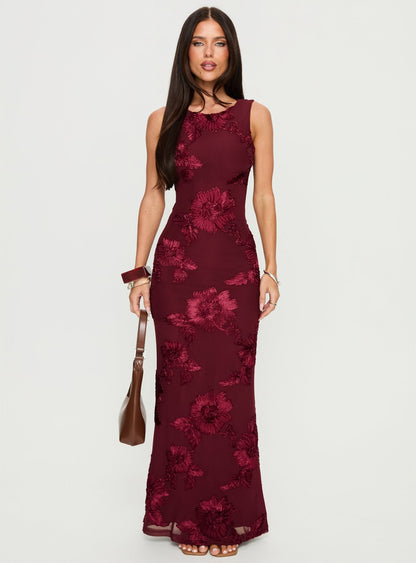 Fionna Floral Maxi Dress Burgundy