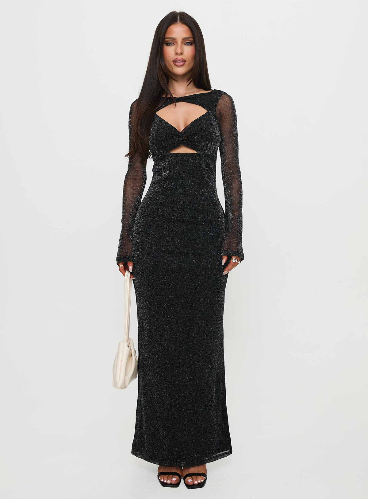 Allegoria Long Sleeve Maxi Dress Black Glitter
