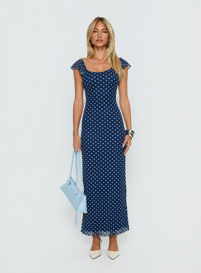Sandberg Maxi Dress Blue Polka Dot