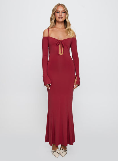 Lucillea Long Sleeve Maxi Dress Red