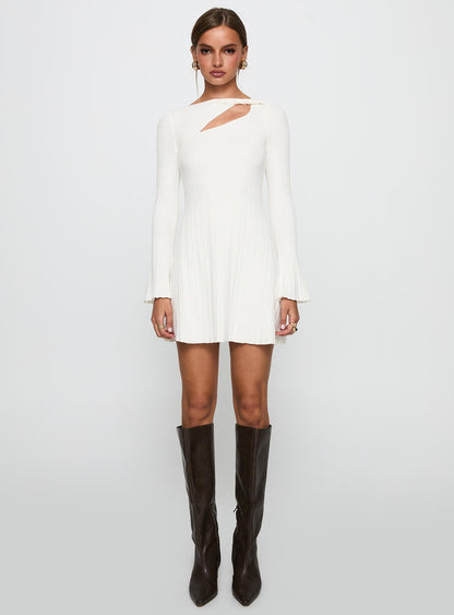 Terraces Long Sleeve Mini Dress White