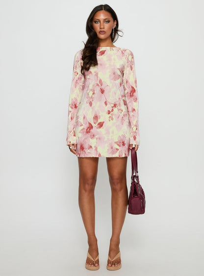 Odelie Long Sleeve Plisse Mini Dress Multi Floral