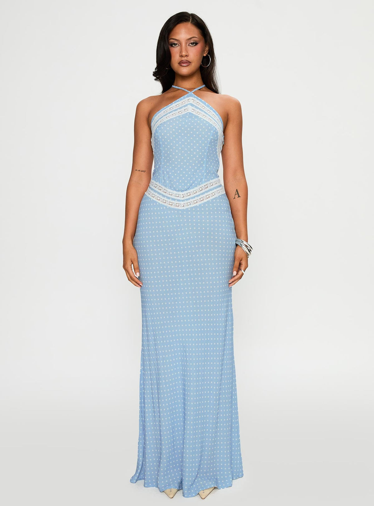 Wild Joy Halter Maxi Dress Blue Polka
