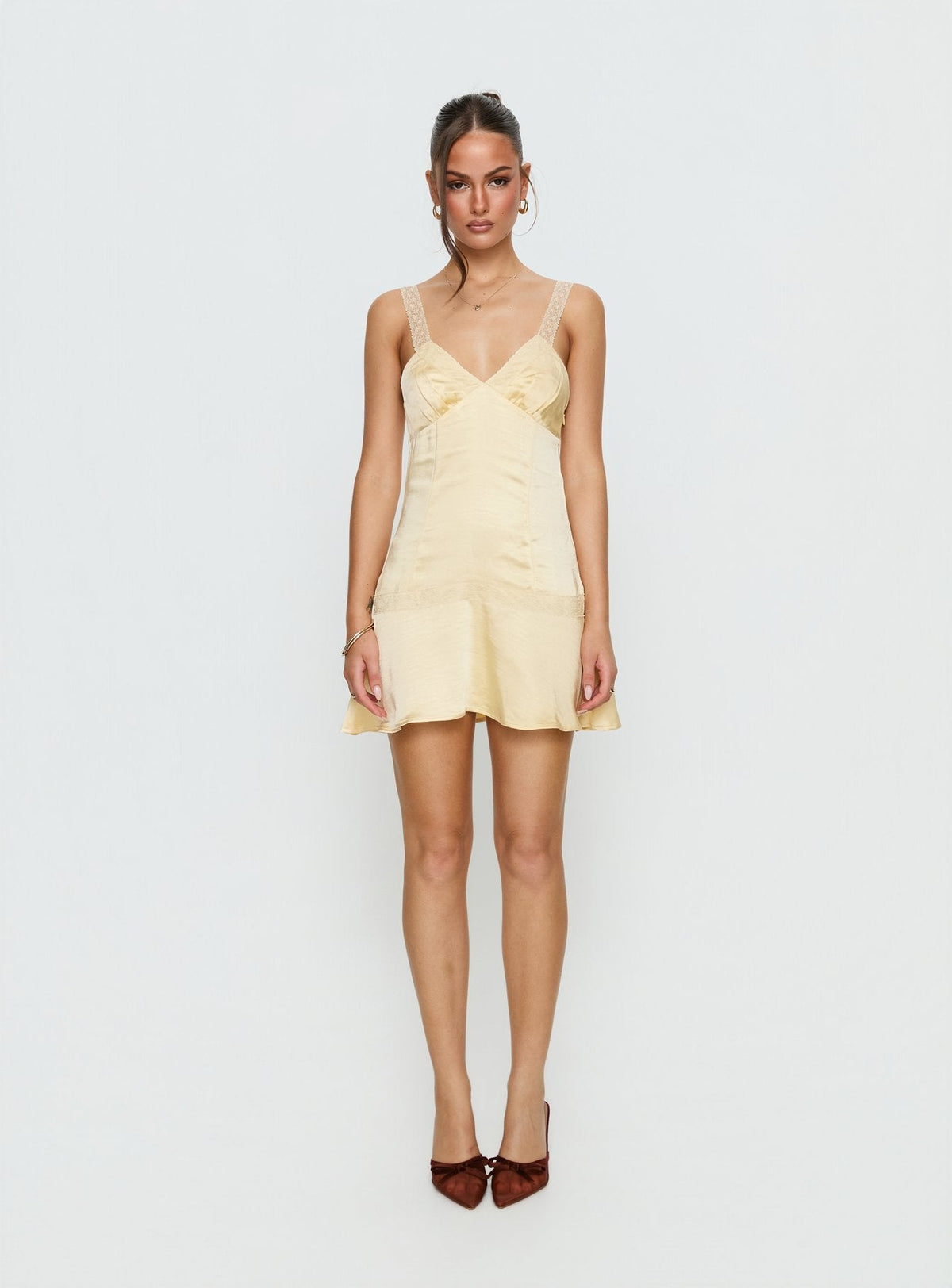 Sybelle Lace Drop Waist Mini Dress Yellow