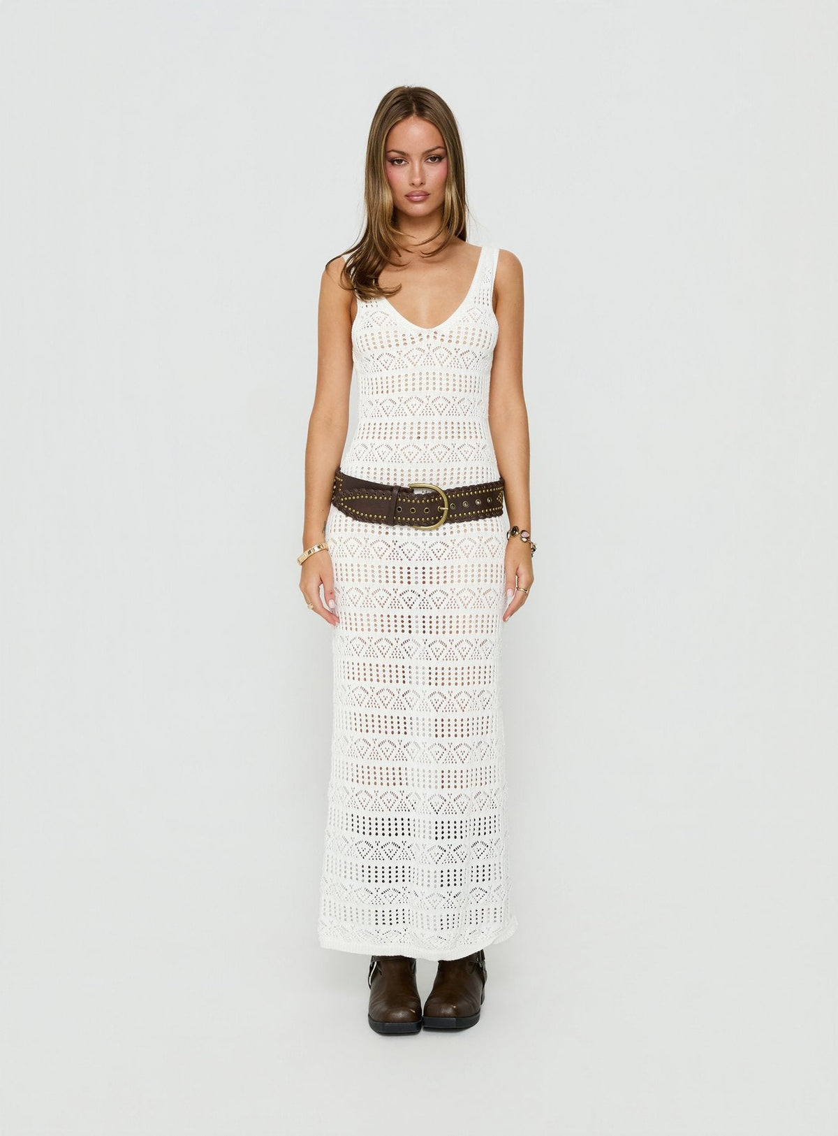 Ledena Knit V Neck Maxi Dress Cream